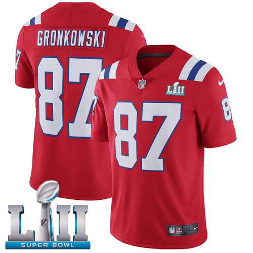 Nike Patriots #87 Rob Gronkowski Red Alternate Super Bowl LII Men's Stitched NFL Vapor Untouchable Limited Jersey - Click Image to Close